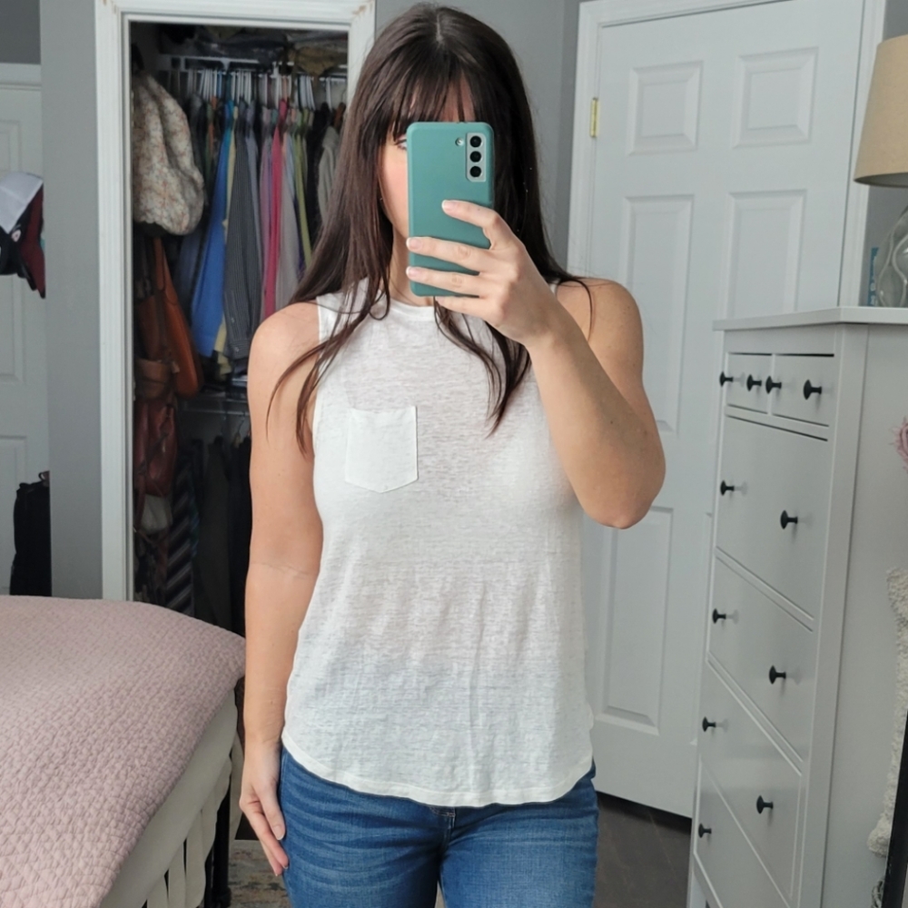 A New Day White Linen Sleeveless Top